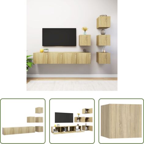 Muebles de TV - Juego de muebles de salón 6 piezas roble Sonoma