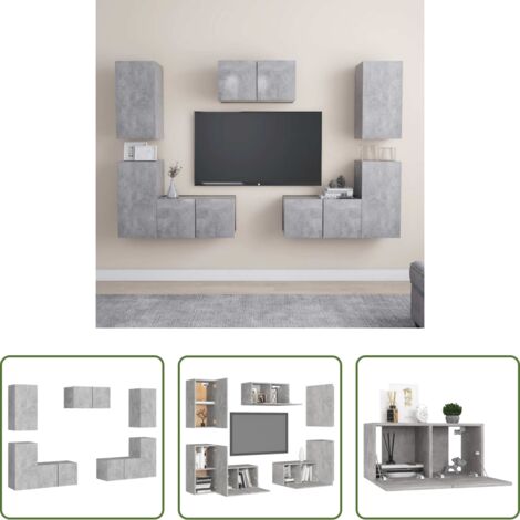 Muebles de TV -  Juego de muebles de salón 7 piezas gris hormigón