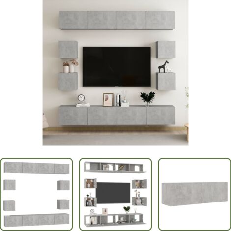 Muebles de TV -  Juego de muebles de salón 8 piezas gris hormigón