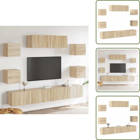 Muebles de TV modernos - vidaXL Set de muebles para TV 7 pzas madera contrachapada roble Sonoma - Muebles para pared