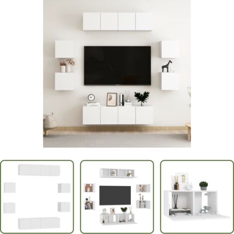 Muebles de TV -  Muebles de salón 8 piezas madera de ingeniería blanco