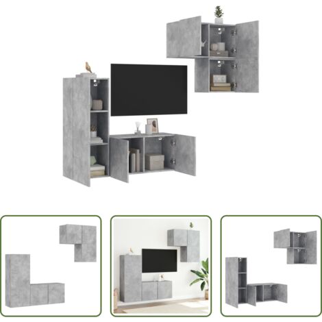 Muebles de TV -  Muebles de TV de pared 4 pzas madera ingeniería gris hormigón