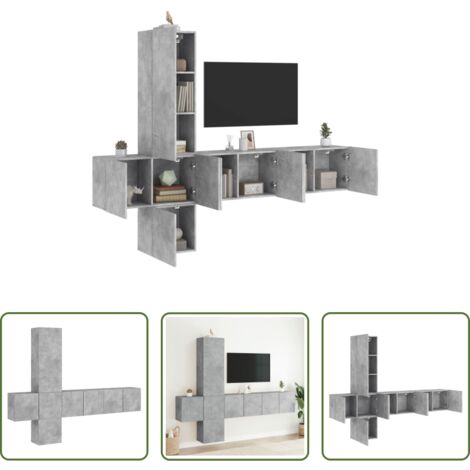 Muebles de TV -  Muebles de TV de pared 5 pzas madera ingeniería gris hormigón