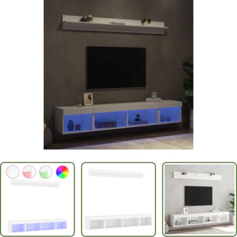 Muebles de TV -  Muebles de TV de pared con LED 5 pzas madera ingeniería blanco