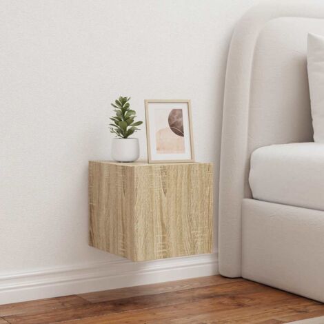 Muebles de TV pared luces LED 2 uds roble 30,5x35x30 cm