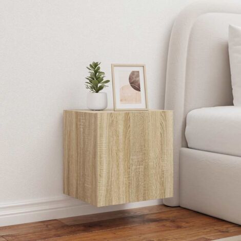 Muebles de TV pared luces LED 2 uds roble 40,5x35x40 cm