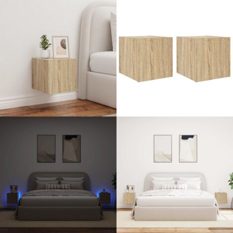 Muebles de TV pared luces LED 2 uds roble Sonoma 30,5x35x30 cm - Luz LED RGB - Muebles de TV