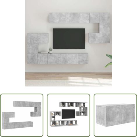 Muebles de TV -  Set de muebles de salón 10 pzas madera ingeniería gris hormigón