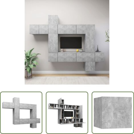 Muebles de TV -  Set de muebles de salón 10 pzas madera ingeniería gris hormigón