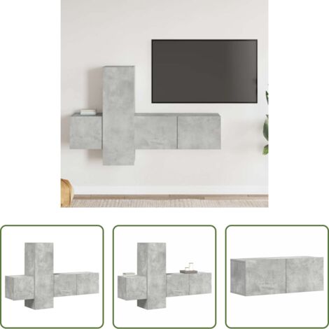 Muebles de TV -  Set de muebles de salón 3 pzas madera ingeniería gris hormigón