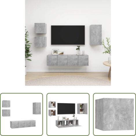 Muebles de TV -  Set de muebles de salón 5 pzas madera ingeniería gris hormigón