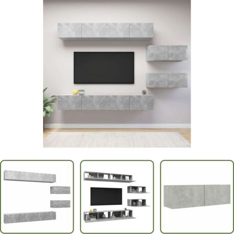 Muebles de TV -  Set de muebles de salón 6 pzas madera ingeniería gris hormigón
