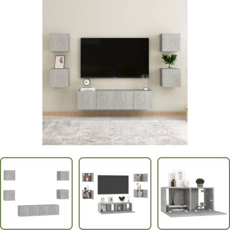 Muebles de TV -  Set de muebles de salón 6 pzas madera ingeniería gris hormigón