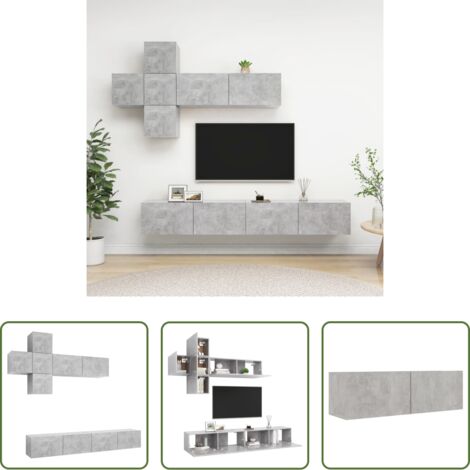 Muebles de TV -  Set de muebles de salón 7 pzas madera ingeniería gris hormigón