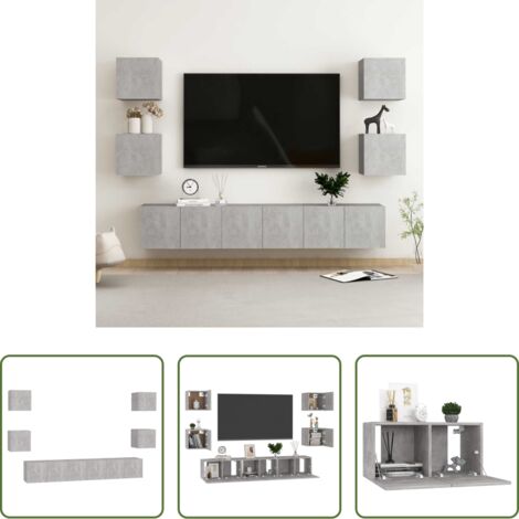 Muebles de TV -  Set de muebles de salón 7 pzas madera ingeniería gris hormigón
