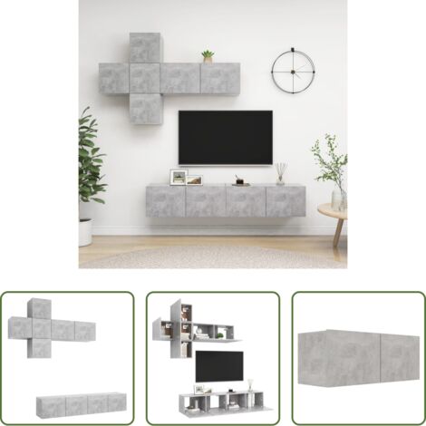 Muebles de TV -  Set de muebles de salón 7 pzas madera ingeniería gris hormigón