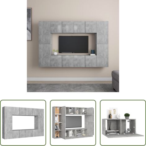 Muebles de TV -  Set de muebles de salón 8 pzas madera ingeniería gris hormigón