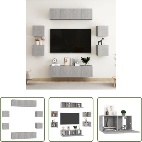 Muebles de TV -  Set de muebles de salón 8 pzas madera ingeniería gris hormigón