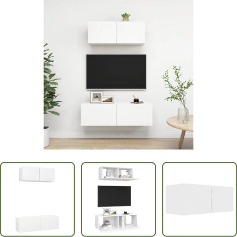 Muebles de TV -  Set de muebles de salón TV 2 piezas madera de ingeniería blanco