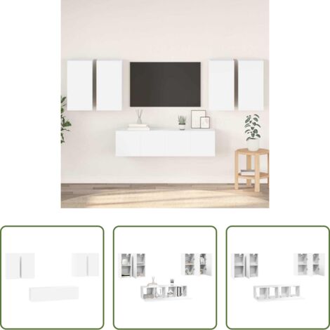 Muebles de TV -  Set de muebles de salón TV 6 piezas madera de ingeniería blanco