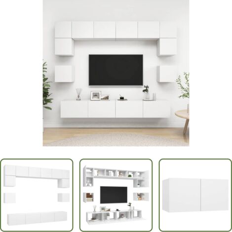Muebles de TV -  Set de muebles de salón TV 8 piezas madera de ingeniería blanco