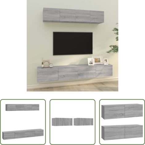 Muebles de TV -  Set de muebles para TV 4 pzas madera contrachapada gris Sonoma