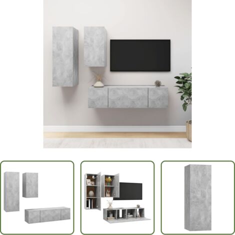 Muebles de TV -  Set muebles de salón TV 4 pzas madera ingeniería gris hormigón