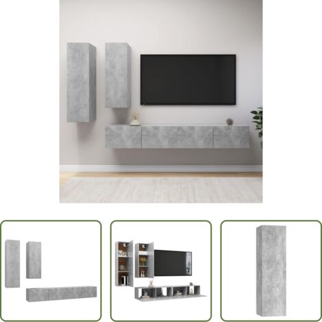 Muebles de TV -  Set muebles de salón TV 4 pzas madera ingeniería gris hormigón