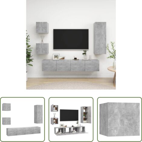 Muebles de TV -  Set muebles de salón TV 5 pzas madera ingeniería gris hormigón