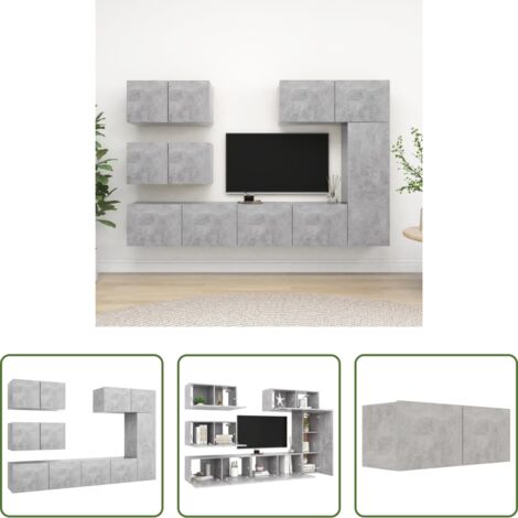 Muebles de TV -  Set muebles de salón TV 6 pzas madera ingeniería gris hormigón