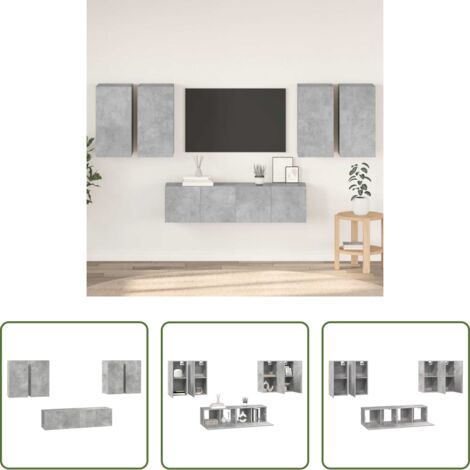 Muebles de TV -  Set muebles de salón TV 6 pzas madera ingeniería gris hormigón