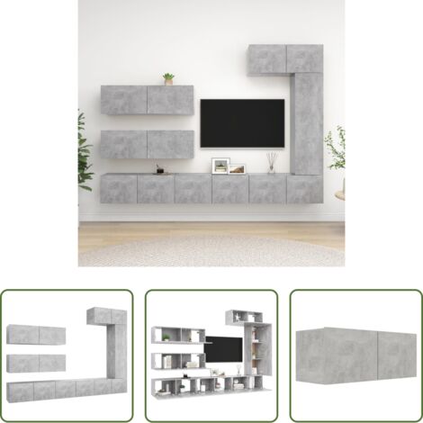 Muebles de TV -  Set muebles de salón TV 7 pzas madera ingeniería gris hormigón