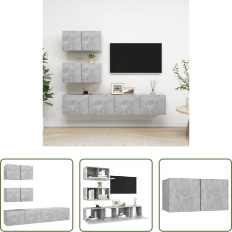 Muebles de TV -  Set muebles de salón TV 7 pzas madera ingeniería gris hormigón