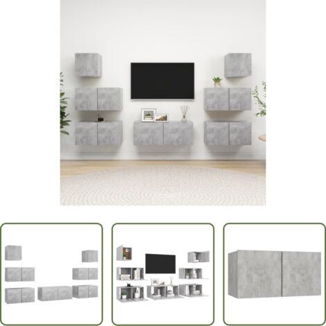 Muebles de TV -  Set muebles de salón TV 7 pzas madera ingeniería gris hormigón
