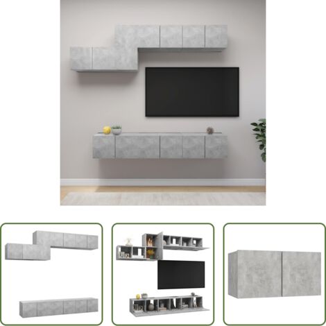 Muebles de TV -  Set muebles de salón TV 7 pzas madera ingeniería gris hormigón