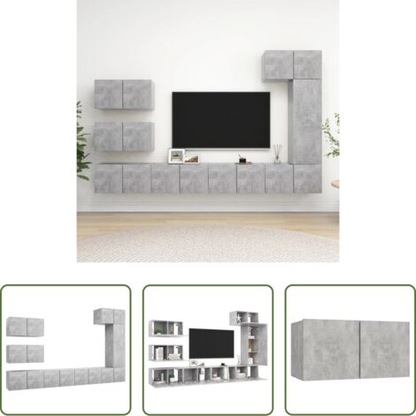 Muebles de TV -  Set muebles de salón TV 8 pzas madera ingeniería gris hormigón