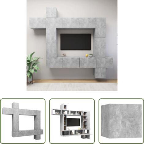 Muebles de TV -  Set muebles de salón TV 9 pzas madera ingeniería gris hormigón