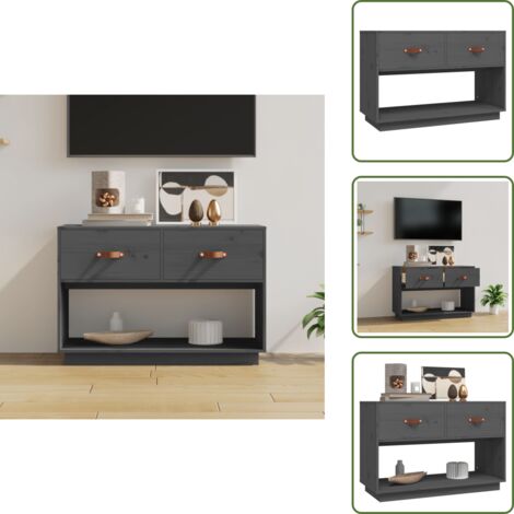 Muebles de tv - vidaXL Mueble de TV madera maciza de pino gris 90x40x60 cm - Almacenamiento
