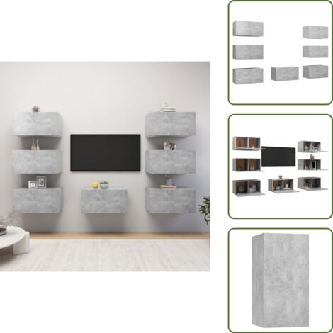 Muebles de TV - vidaXL Muebles de salón 7 pzas gris hormigón 30,5x30x60 cm - Muebles modernos