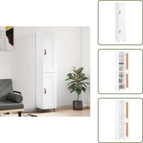 Muebles decorativos - vidaXL Aparador alto madera contrachapada blanco brillo 34,5x34x180 cm - Aparador blanco brillante