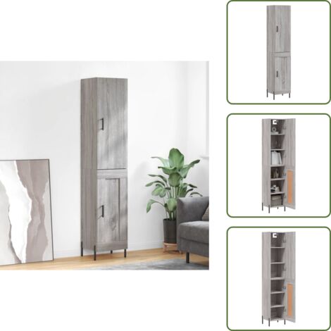 Muebles decorativos - vidaXL Aparador alto madera contrachapada gris Sonoma 34,5x34x180 cm - Aparador gris Sonoma