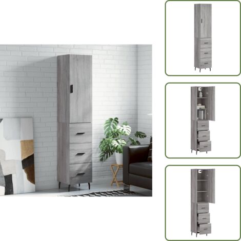 Muebles decorativos - vidaXL Aparador alto madera contrachapada gris Sonoma 34,5x34x180 cm - Aparador gris Sonoma
