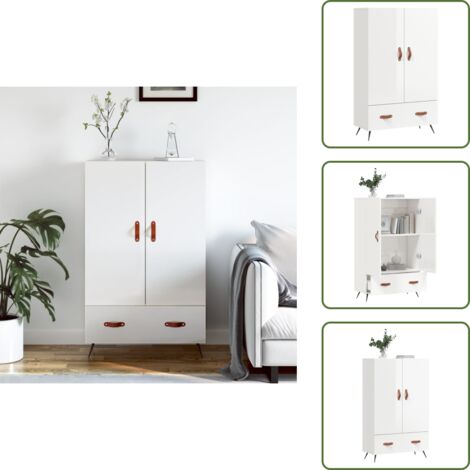 Muebles decorativos - vidaXL Aparador alto madera de ingeniería blanco brillo 69,5x31x115 cm - Diseño moderno