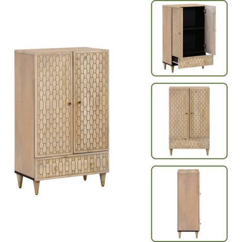Muebles decorativos - vidaXL Aparador alto madera maciza de mango 60x33x100 cm - Diseño tallado a mano