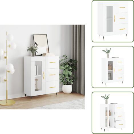 Muebles decorativos - vidaXL Aparador de madera contrachapada blanco brillante 69,5x34x90 cm - Cajones