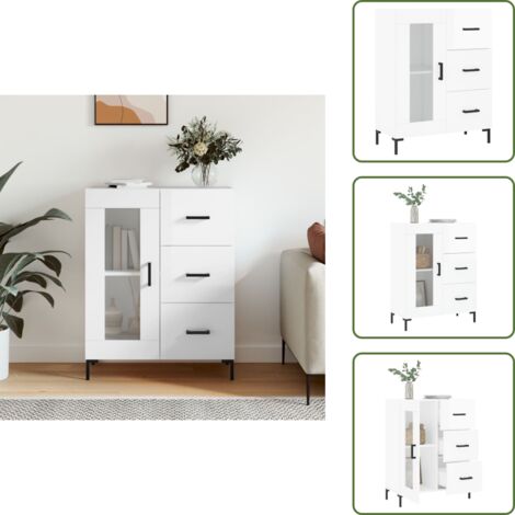 Muebles decorativos - vidaXL Aparador de madera contrachapada blanco brillante 69,5x34x90 cm - Cajones