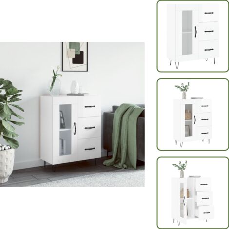 Muebles decorativos - vidaXL Aparador de madera contrachapada blanco brillante 69,5x34x90 cm - Cajones