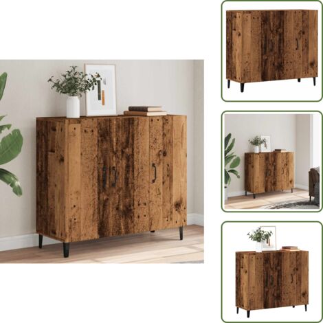 Muebles decorativos - vidaXL Aparador de madera de ingeniería envejecido 90x34x80 cm - Aparador con compartimientos