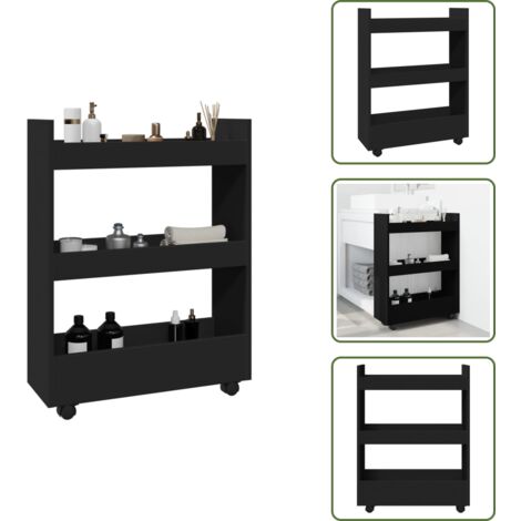 Muebles decorativos - vidaXL Carro de almacenaje estrecho 3 niveles madera ingeniería negro - Estante estrecho