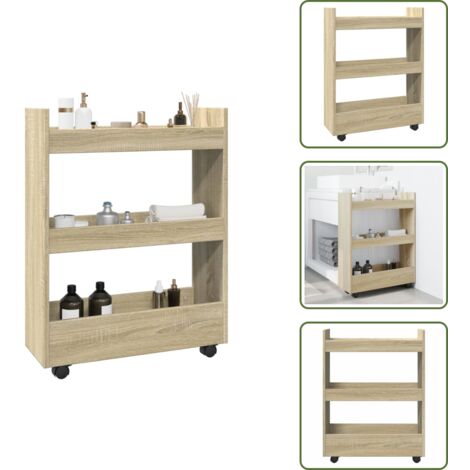 Muebles decorativos - vidaXL Carro de almacenaje estrecho 3 niveles madera roble Sonoma - Estante estrecho